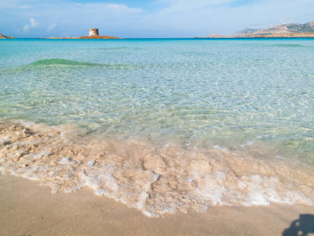 Amazing Pelosa beach, view of Pelosa Tower at Stintino, Sardinia italyの写真素材