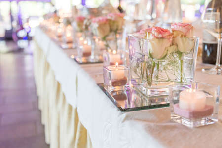 Tables decorated for a party or wedding receptionの写真素材
