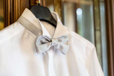 elegant white shirt for man and bowtieの写真素材