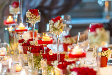 Fancy table set for a wedding dinnerの写真素材