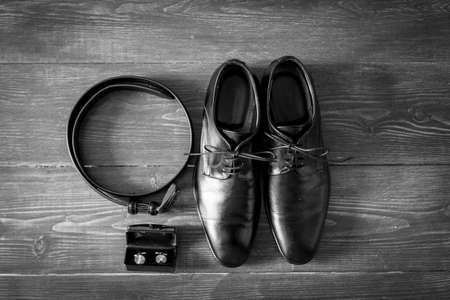Wedding details. Groom accessories. Shoes, belt.の写真素材