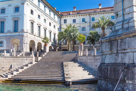 View of Borromeo Palace on Island Bella, Lake Maggiore, Stresa, Italyのeditorial素材