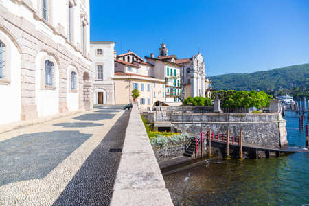 Landscape with island Bella, on lake Maggiore, Stresa, Italyのeditorial素材