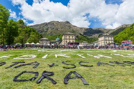 OROPA, ITALY - MAY 20, 2017: Cyclists participate in the 14° stage of the Giro d'Italia near the arrival at Oropa, the 100th edition of Giro d'Italia. Tour of Italy.の写真素材