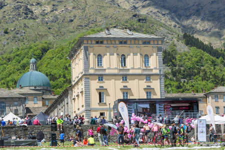 OROPA, ITALY - MAY 20, 2017: Cyclists participate in the 14Â° stage of the Giro d'Italia near the arrival at Oropa, the 100th edition of Giro d'Italia. Tour of Italy.のeditorial素材