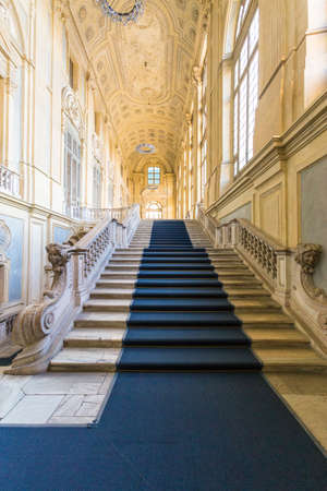Turin, Piedmont ,Italy, 06 January 2016. Palace Madama, famous staircase, located in center of Turin, Piedmont region, north Italy.のeditorial素材