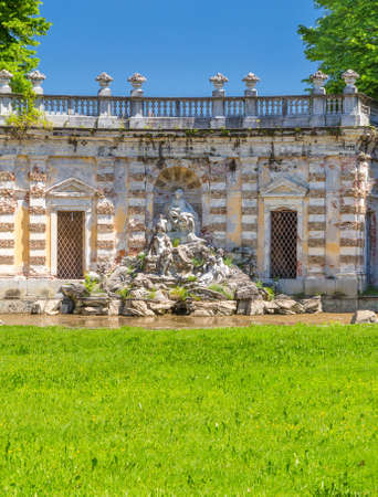Aglie',Turin, Piedmont, Italy, 09 May 2017. Beautiful fountain four rivers; of Ducal Aglie' castle, located in Aglie' village, near Turin city,in Piedmont region, north Italy.のeditorial素材