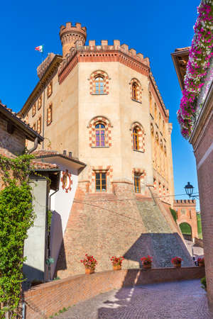 Facade of the Barolo Castle or Falletti Castle in Barolo village,  Piedmont region, north Italyのeditorial素材