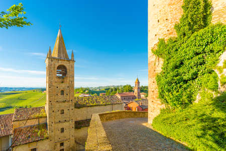 Serralunga d'Alba castle, medieval village in Piedmont,  north Italyのeditorial素材