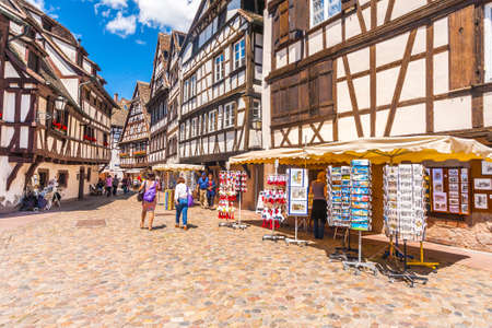 22 June 2012. Traditional half-timbered houses in district of the Petite France, Strasbourg, Alsace, Franceのeditorial素材