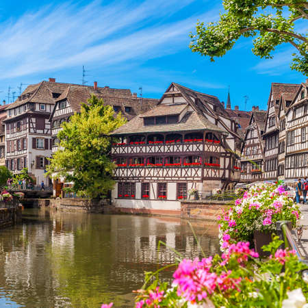 22 June 2012. Traditional half-timbered houses in district of the Petite France, Strasbourg, Alsace, Franceのeditorial素材