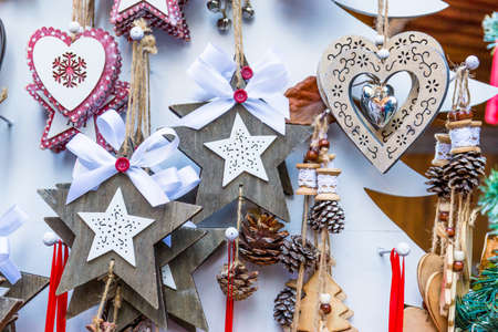 Colorful decorations on the Christmas market in Strasbourgの写真素材