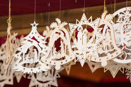 Colorful decorations on the Christmas market in Strasbourgの写真素材