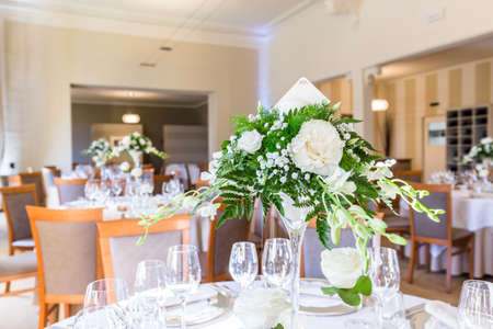Tables decorated for a party or wedding receptionの写真素材
