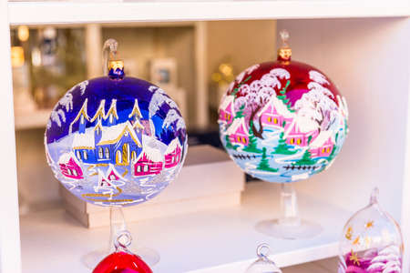 Colorful decorations on the Christmas market in Strasbourgの写真素材