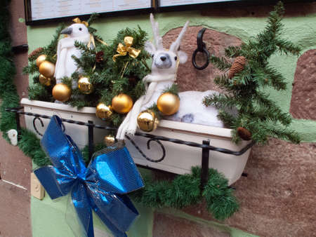 Colorful decorations on the Christmas market in Strasbourg, Alsace, France.の写真素材