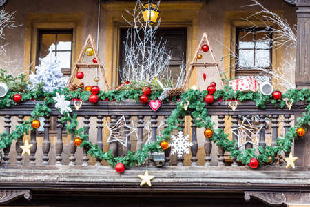 Colorful decorations on the Christmas market in Alsaceの写真素材