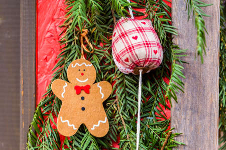 Colorful decorations on the Christmas market in Alsaceの写真素材