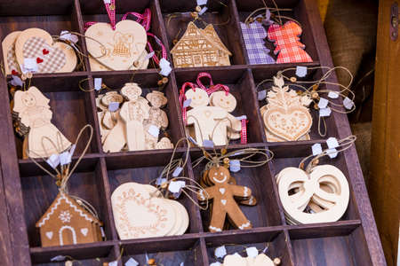 Colorful decorations on the Christmas market in Alsaceの写真素材