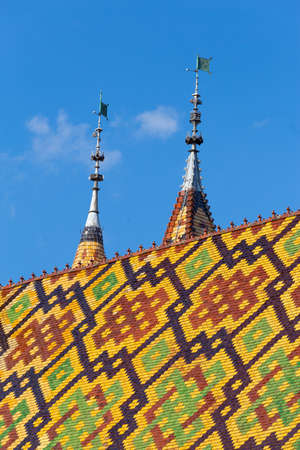 19 September 2019. Detail of the colored roof of the of Hotel Dieu or Hospice de Beaune, in Burgundy region, Franceのeditorial素材