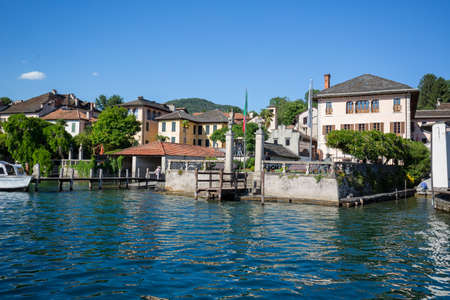 View of Orta San Giulio village, on Lake Orta, Piedmont,Italyの写真素材