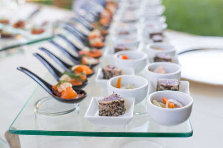 fish and vegetables assortment appetizers and finger foodの写真素材