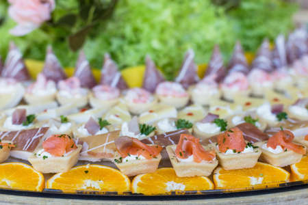 fish and vegetables assortment appetizers and finger foodの写真素材