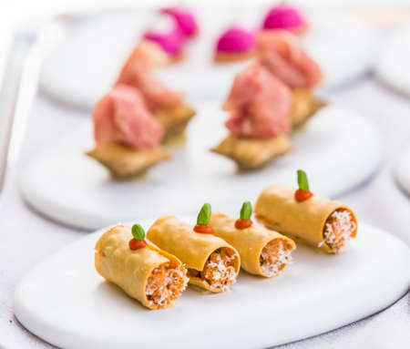 cheese and meat assortment appetizers and finger foodの写真素材