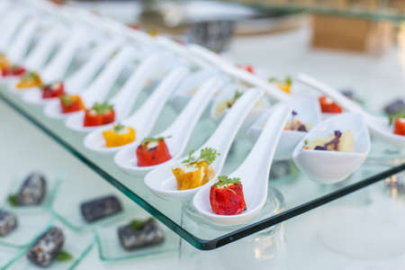 vegetables and cheese assortment appetizers and finger foodの写真素材