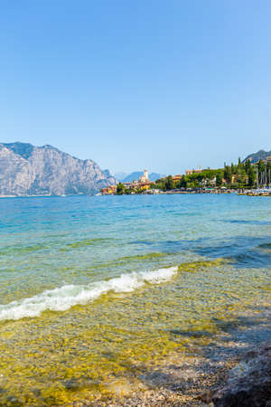 View of Malcesine Tower, on Lake Garda, Veneto, Italy.の写真素材