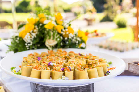 assortment appetizers and finger food with pastaの写真素材