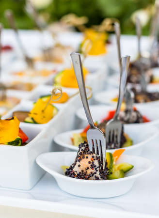 fish and vegetables assortment appetizers and finger foodの写真素材