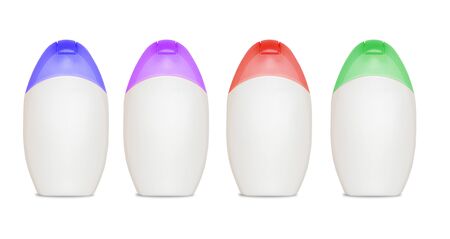 Set of four blank bottles for cometics on whiteの写真素材
