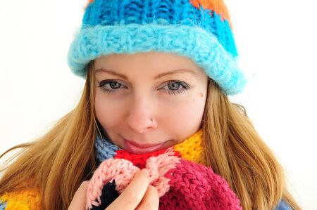young caucasian woman in winter outfitの写真素材