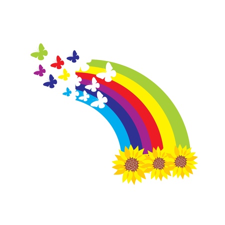 Sunflowers, rainbow and butterfliesのイラスト素材