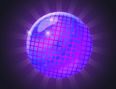 Disco ball illustration on dark background with raysの写真素材
