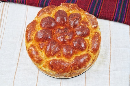 Traditional bulgarian ritual bread "pita"の写真素材
