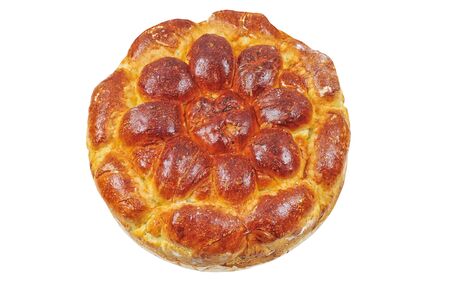 Traditional bulgarian ritual bread "pita" isolated on whiteの写真素材