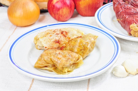 Traditional lenten dish from the Balkans - cabbage rolls with rise "sarma"の写真素材