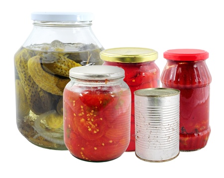 Food preservation. Various jars with marinated vegetablesの写真素材