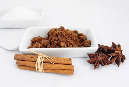 Sweet ingredients - white and brown sugarの写真素材