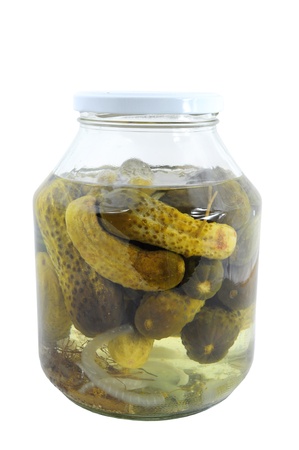 Food preservation. Jar of pickled cucumbersの写真素材
