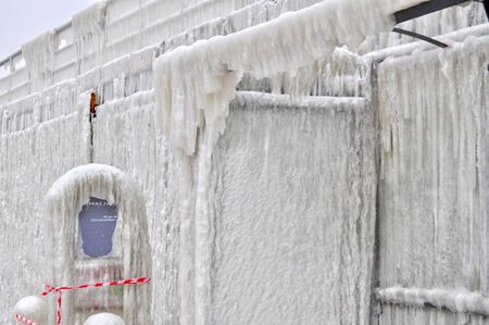 Extremely frozen bus stop by the Black sea coast at Varna, Bulgaria, february 2012のeditorial素材