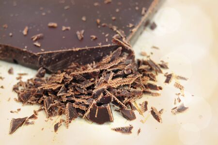 Extreme closeup of chopped chocolate piecesの写真素材