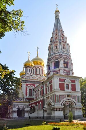 Russian church with golden domesの写真素材