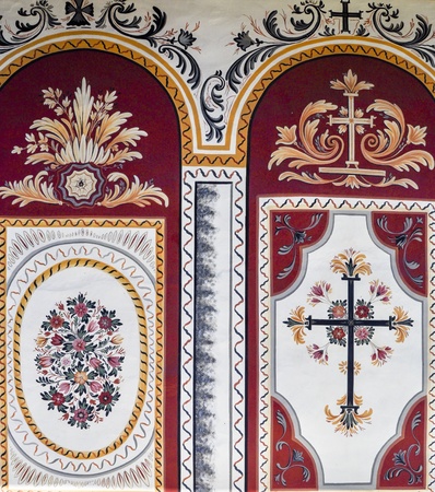 Floral fresco on monastery wallの写真素材