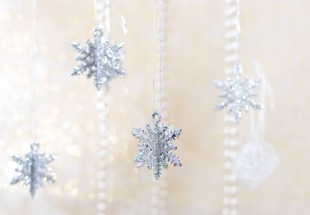 Christmas decoration - silver snowflakesの写真素材