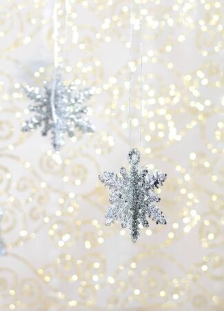 Christmas decoration - silver snowflakesの写真素材