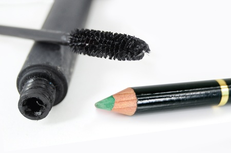 Makeup for eyes - black mascara and green pencilの写真素材