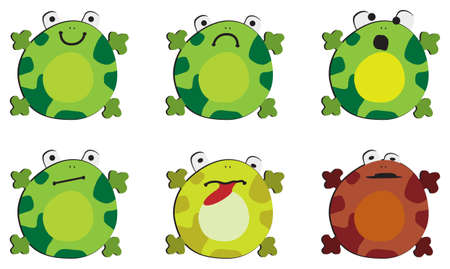 Six drawings of the frog on white background, showing different emotionsのイラスト素材